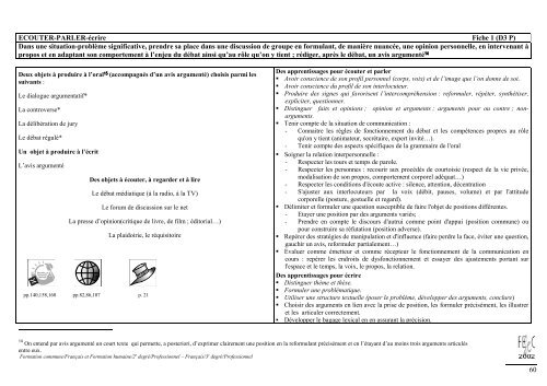 Français et formation humaine Français - SeGEC