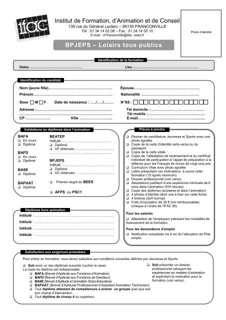 Fiche d'inscription - Ifac