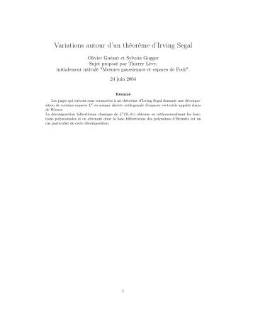 Variations autour d'un théorème d'Irving Segal - Olivier Guéant