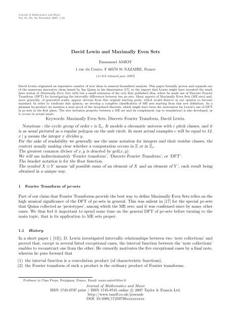 Emmanuel Amiot Modèles algébriques et algorithmes pour la ...