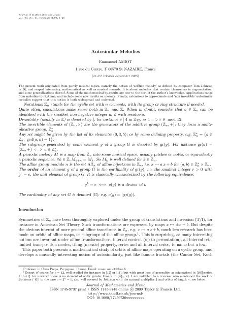 Emmanuel Amiot Modèles algébriques et algorithmes pour la ...