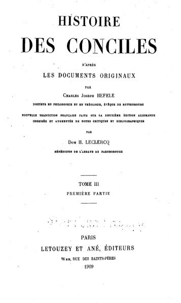 histoire des conciles, tome iii, première partie - CatholicaPedia