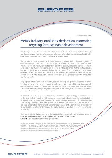 Metals industry publishes declaration promoting recycling for ...