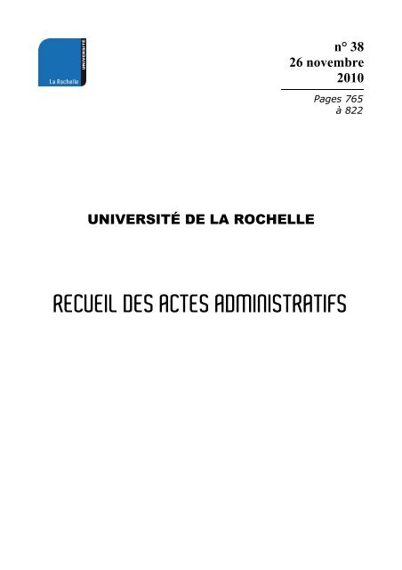 RAA - numéro 38 du 26 novembre 2010 - Université de La Rochelle