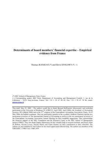 Determinants of board members' financial expertise – Empirical ...