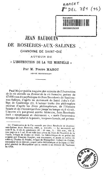 Jean Baudouin de Rosieres-aux-Salines, chanoine de Saint-Die ...