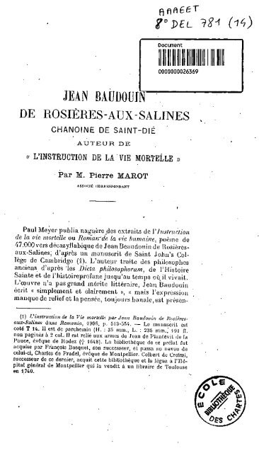 Jean Baudouin de Rosieres-aux-Salines, chanoine de Saint-Die ...