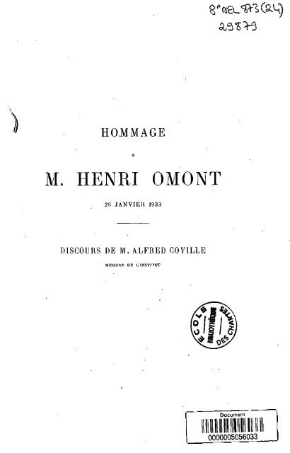 Hommage a M. Henri Omont - Bibliothèque numérique de l'école ...