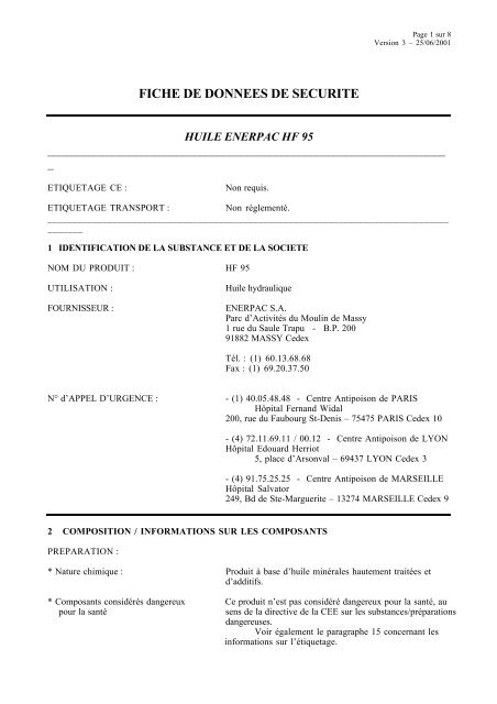 HF95 Oil Material Safety - Instrumart