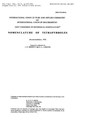 NOMENCLATURE OF TETRAPYRROLES - IUPAC