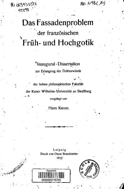 Das Fassadenproblem der franzosischen Fruh- und Hochgotik