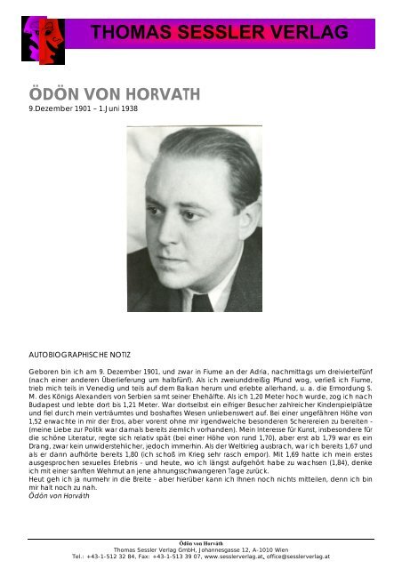 ÖDÖN VON HORVATH - THOMAS SESSLER - Verlag