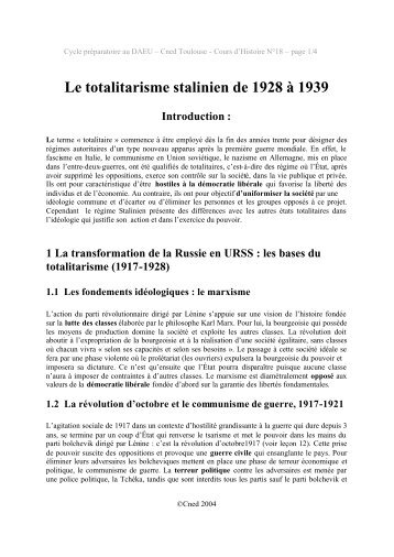 Le totalitarisme stalinien de 1928 à 1939