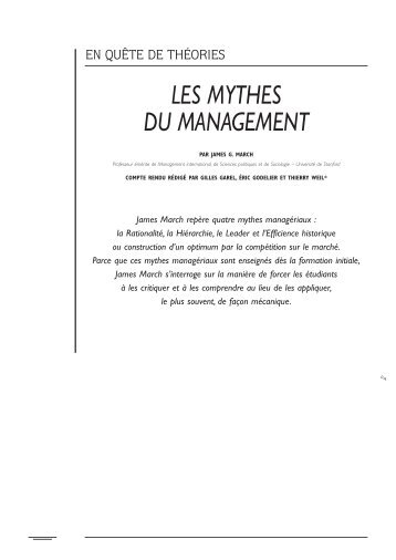 LES MYTHES DU MANAGEMENT - Annales des Mines