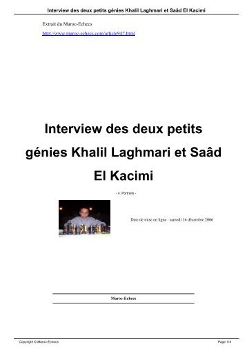 Interview des deux petits génies Khalil Laghmari et ... - Maroc-Echecs