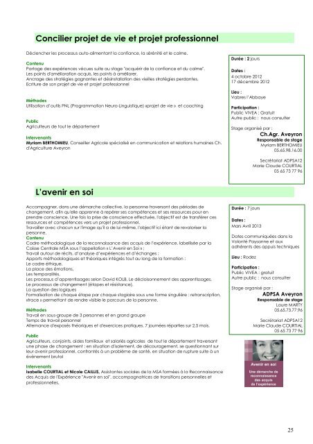 Catalogue des formations 2012-2013 - ADPSA Aveyron