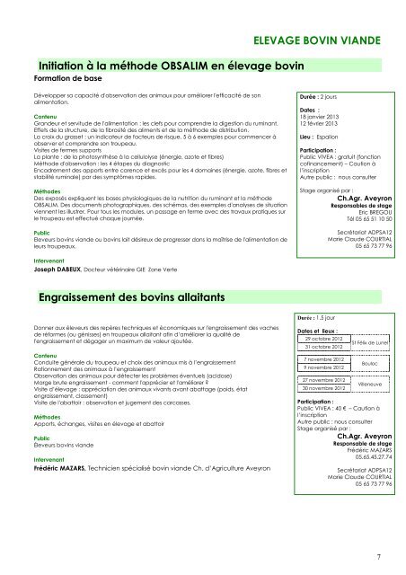 Catalogue des formations 2012-2013 - ADPSA Aveyron