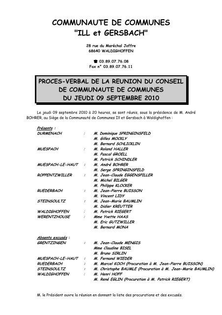 COMMUNAUTE DE COMMUNES "ILL et GERSBACH"