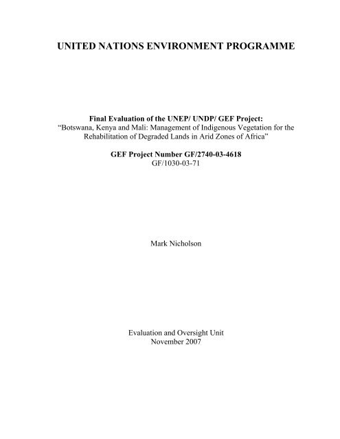Final Evaluation Of The Unep
