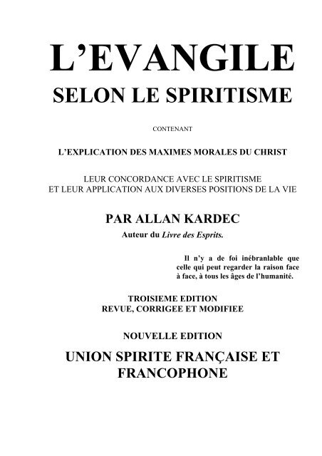 L'EVANGILE SELON LE SPIRITISME - Union Spirite Belge