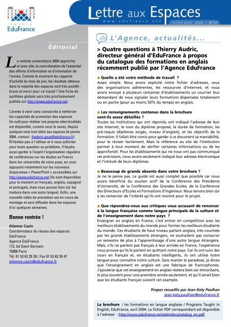 Lettre des Espaces n° 13 - Campus France