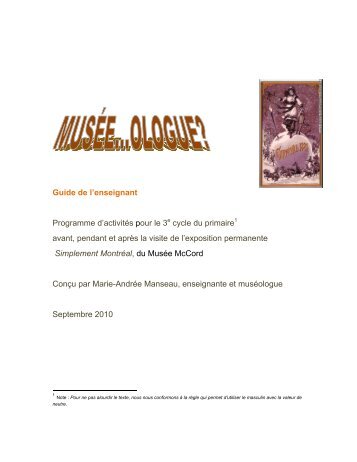 Guide pédagogique écrit par Marie-Andrée Manseau, enseignante ...