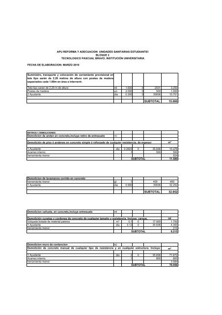 SUBTOTAL 15.000 SUBTOTAL 32.652