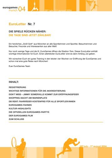 EuroLetter Nr. 7 downloaden (829 KB) - EuroGames 2004 München