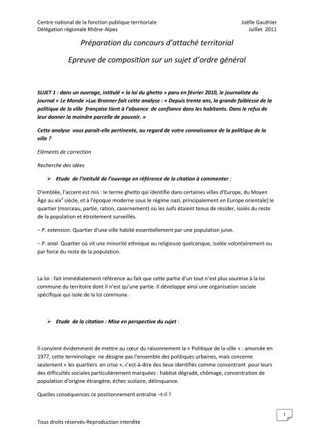 Preparation Du Concours D Attache Territorial Epreuve De