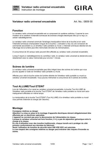 Variateur radio universel encastrable - Download - Gira
