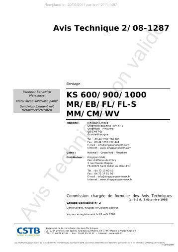 Avis Technique 2/08-1287 - CSTB