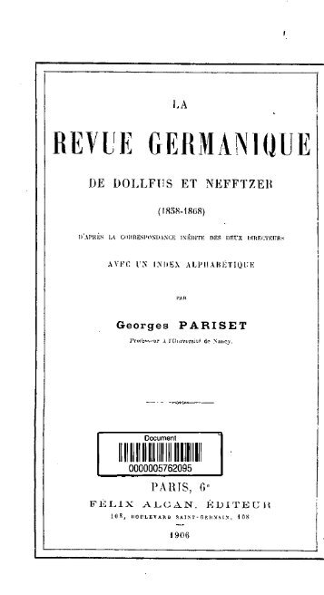 La Revue Germanique de Dollfus et Nefftzler, 1858-1858