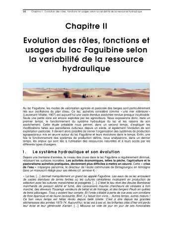 Chapitre II Evolution des rôles, fonctions et usages du lac Faguibine ...