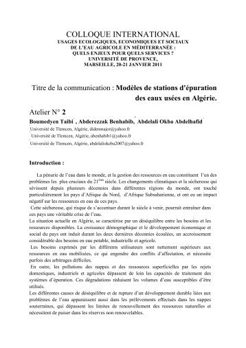 Modèles de stations d'épuration des eaux usées en Algérie. - LPED