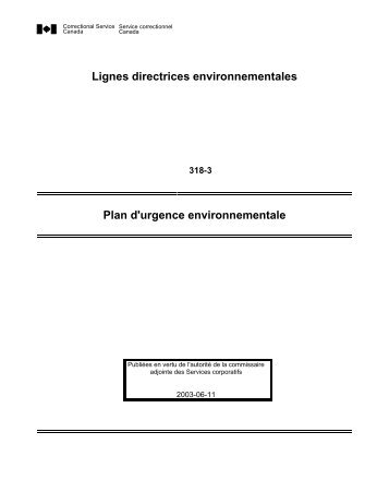 Plan d'urgence environnementale - Service correctionnel du Canada