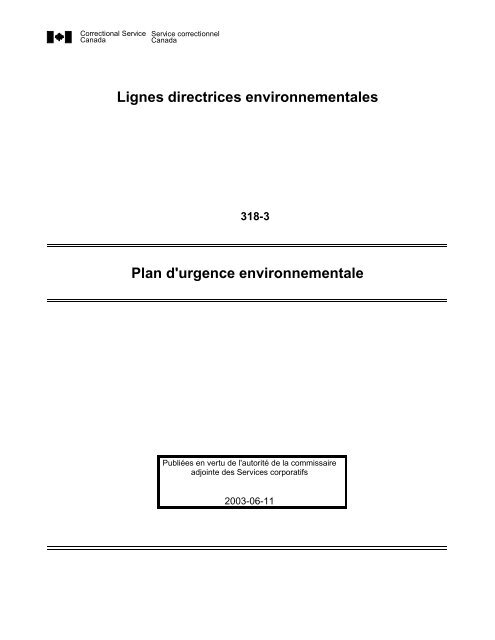 Plan d'urgence environnementale - Service correctionnel du Canada