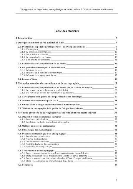 cartographie de la pollution atmosphérique en milieu urbain à l'aide ...