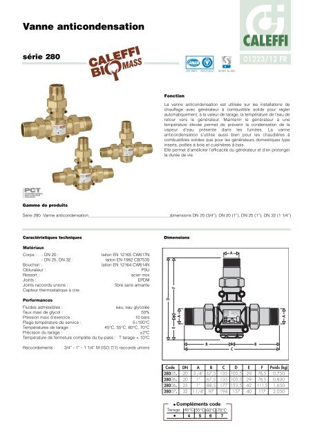 Vannes thermostatiques anti-condensation pour chaudières à biomasse