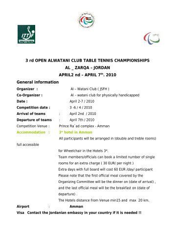 APRIL 7th. 2010 General information - ITTF Para Table Tennis