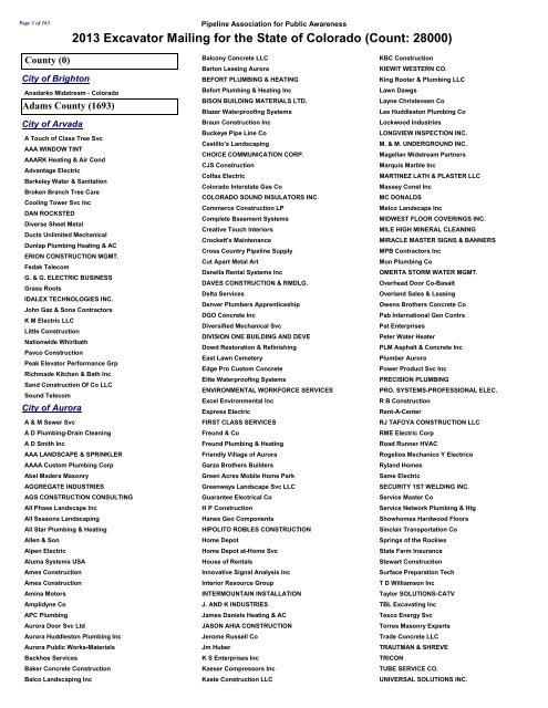 2013 Excavator Mailing for the State of Colorado - Pipeline ...