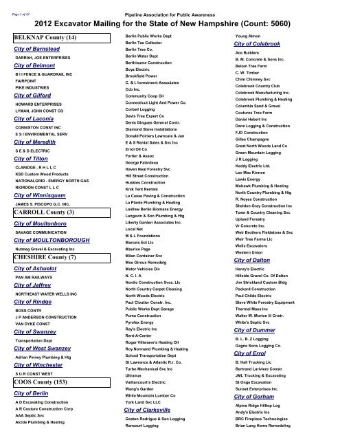 2012 Excavator Mailing for the State of New Hampshire (Count: 5060)