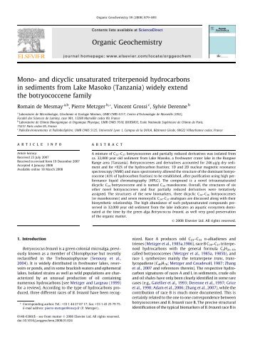 Mono- and dicyclic unsaturated triterpenoid hydrocarbons in ...