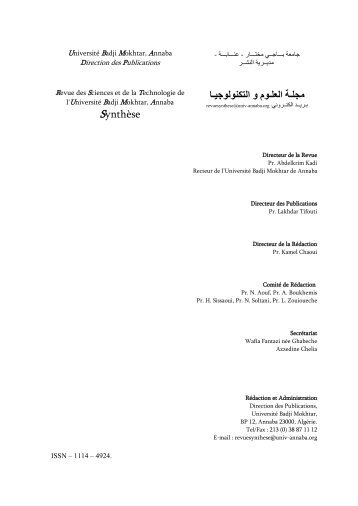 Direction des Publications - Université BADJI MOKHTAR de Annaba