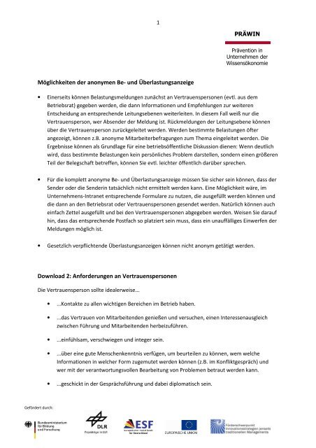 und Überlastungsanzeige für Mitarbeitende - präwin