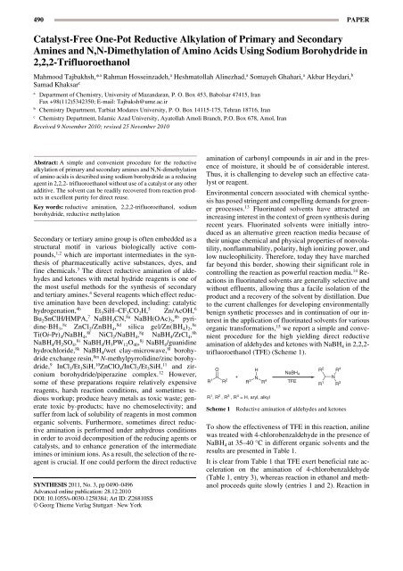 Catalyst-Free One-Pot Reductive Alkylation of Primary and ...