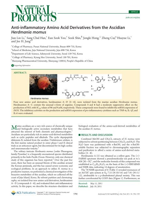 Anti-inflammatory Amino Acid Derivatives from the Ascidian ...