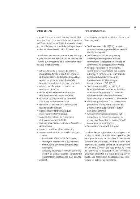 Guide de l'investissement aux Comores Opportunités et ... - Unctad
