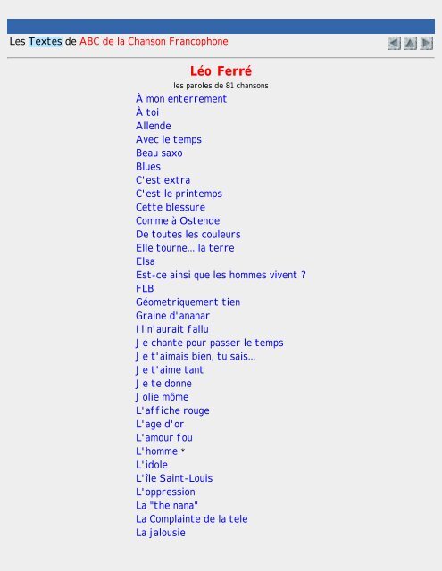 Les paroles des chansons de Léo Ferré - 81 textes disponibles ...