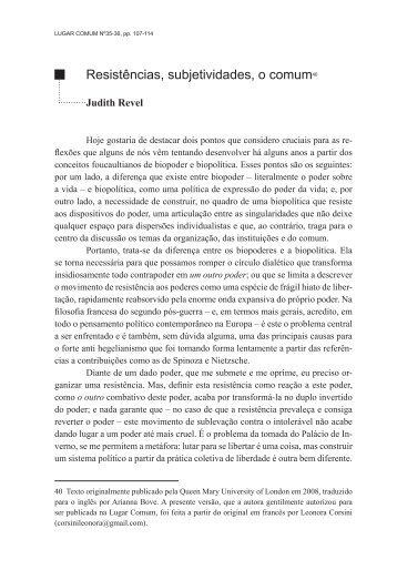 110210120912Resist%C3%AAncias subjetividades o comum - Judith Revel