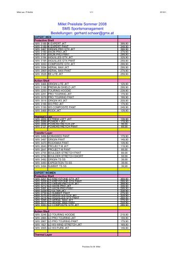 Preisliste So 08 Millet - 3DAK